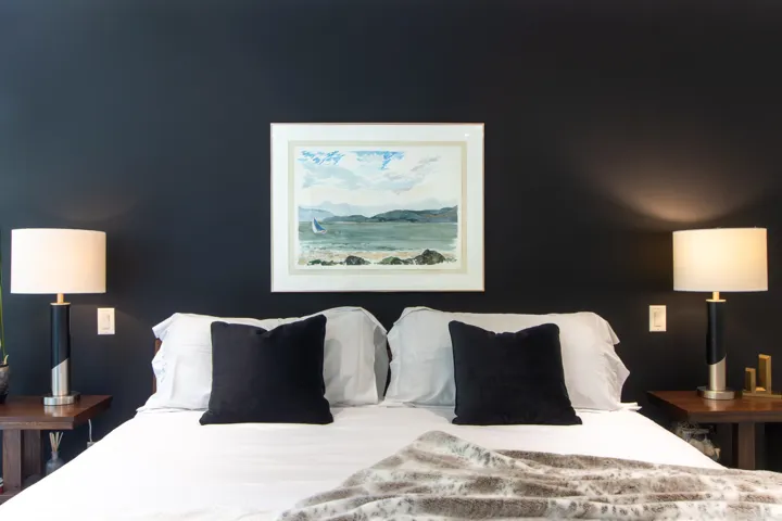 Bedroom with light carpet, access to exterior, and recessed lighting