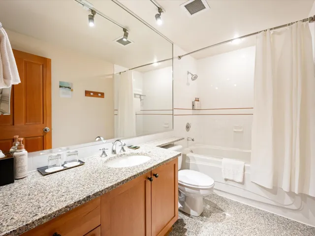 Full bathroom with vanity and shower / bath combo
