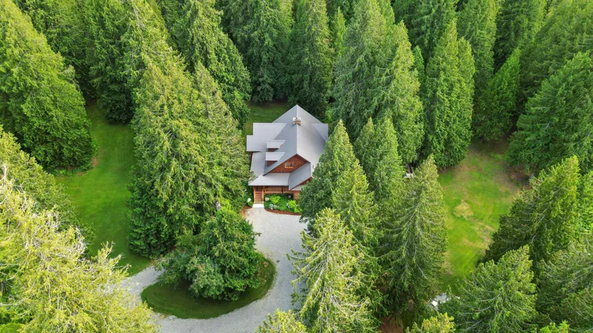 Birds eye view of property featuring a forest view