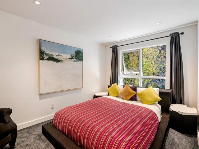 Bedroom with baseboards, carpet, and recessed lighting