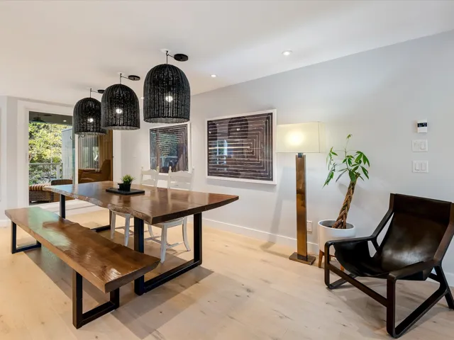 Dining room featuring recessed lighting, light wood-style flooring, and baseboards