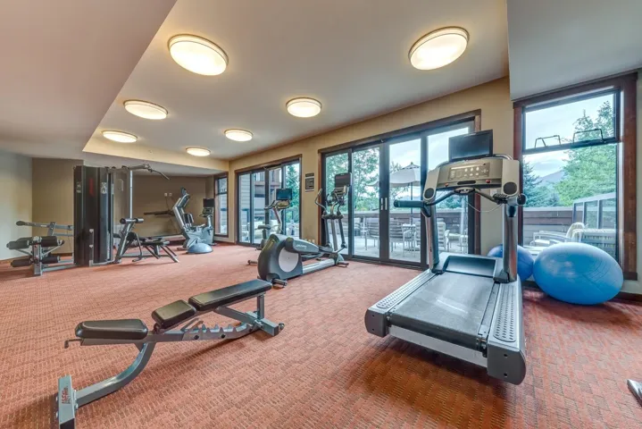 Workout area with carpet flooring