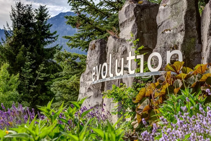 Community sign featuring a mountain view