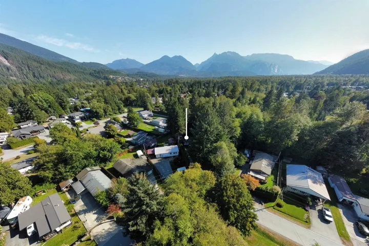 Aerial view of property's location featuring nearby suburban area and a mountainous background