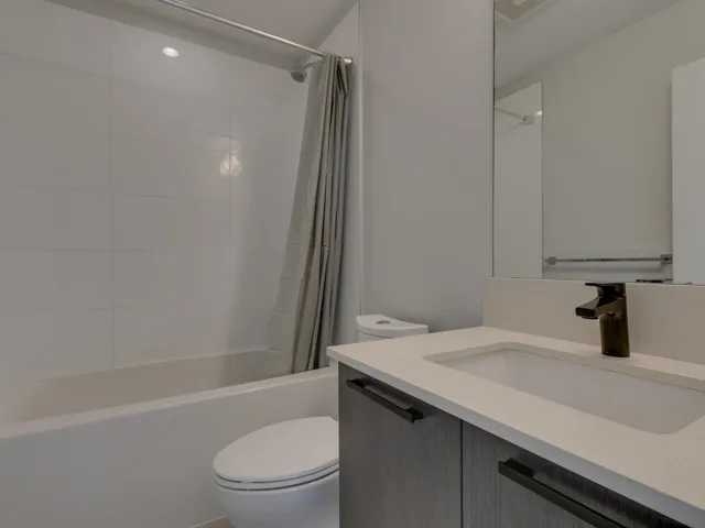 Full bathroom featuring vanity and shower / tub combo with curtain