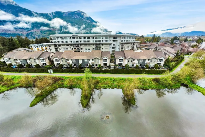 Aerial view featuring a water and mountain view and a residential view