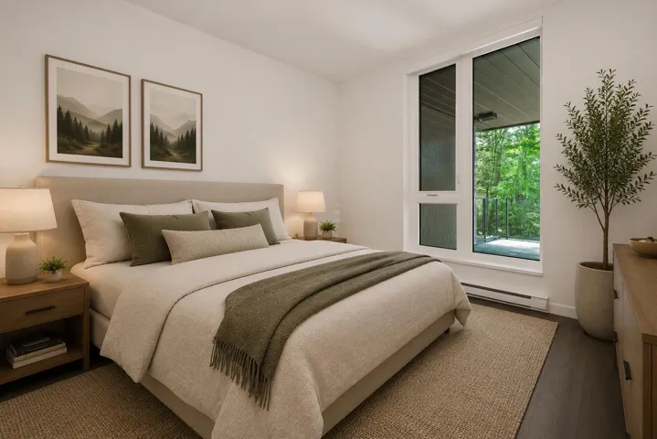 Floor-to-ceiling window offering extensive tree canopy views