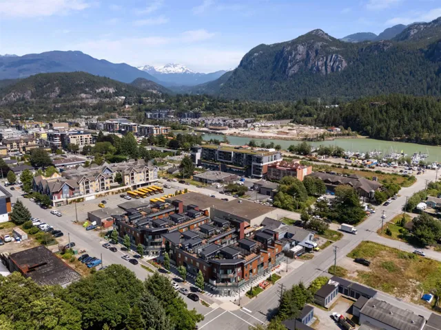Drone / aerial view of a water and mountain view