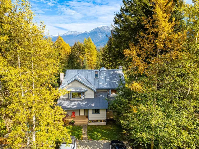 View from above of property featuring mountains and a forest