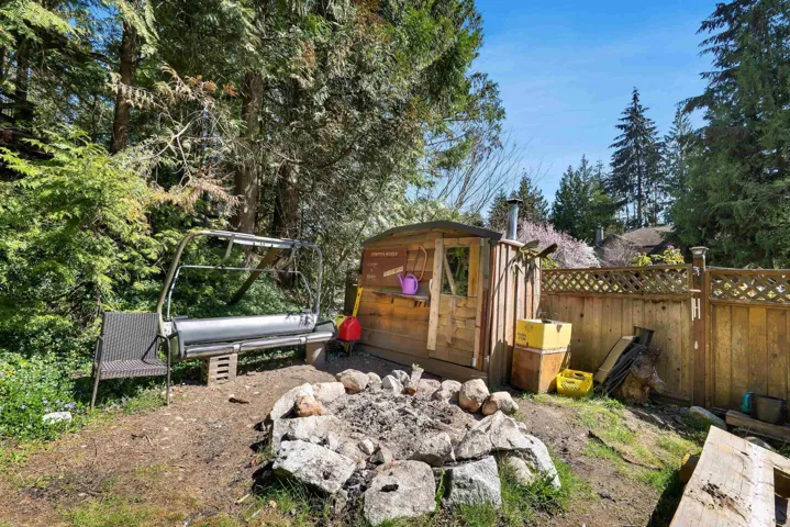 View of outbuilding featuring fence