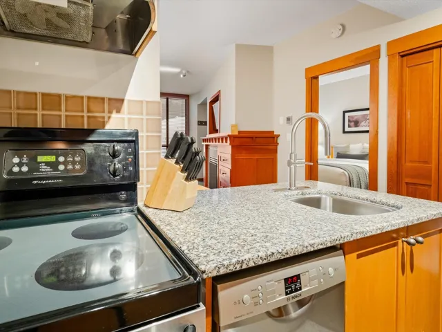 Kitchen with light stone counters, a sink, range with electric cooktop, dishwasher, and exhaust hood