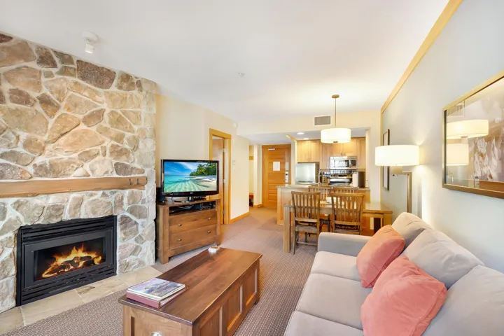 Living area featuring light carpet, baseboards, a fireplace, and visible vents