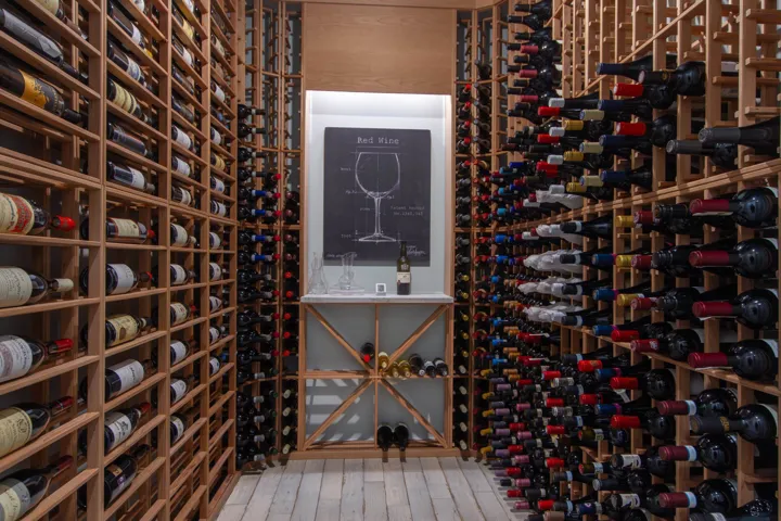 Wine room with wood finished floors