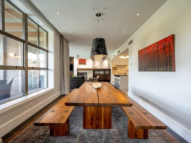 Dining area with recessed lighting