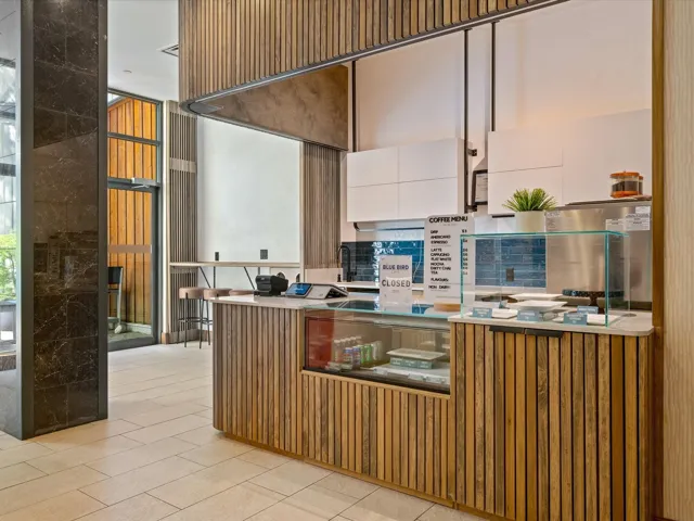 Reception with floor to ceiling windows