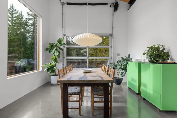 Dining space with concrete floors