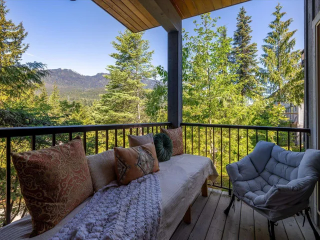 Wooden terrace with a mountain view