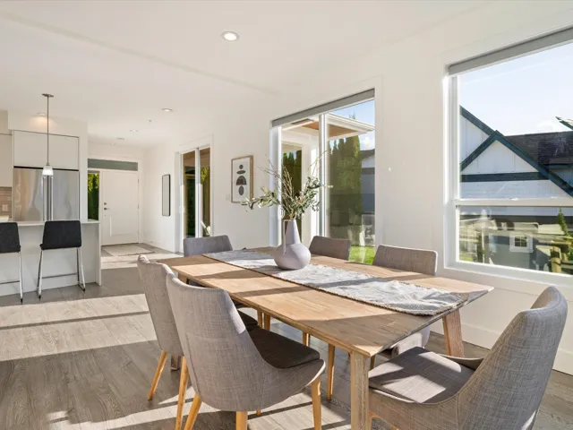 Dining area featuring light wood-style flooring and recessed lighting
