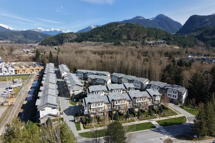 Aerial perspective of suburban area featuring mountains