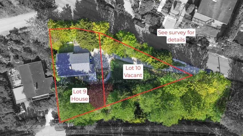 Aerial map of property and surrounding area featuring property parcel outlined