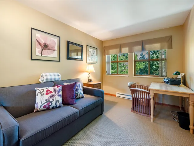 Living area featuring carpet and baseboard heating