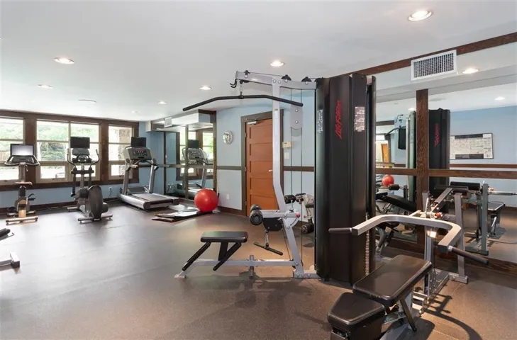 Gym with recessed lighting