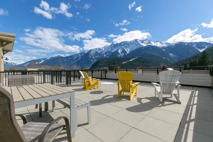 View of patio with a mountain view