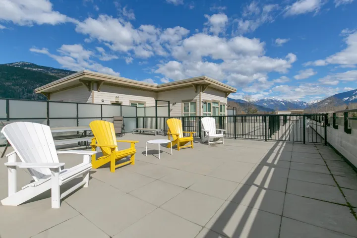 View of patio / terrace with a mountain view