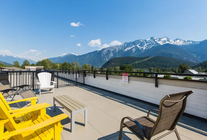 View of patio / terrace with a mountain view
