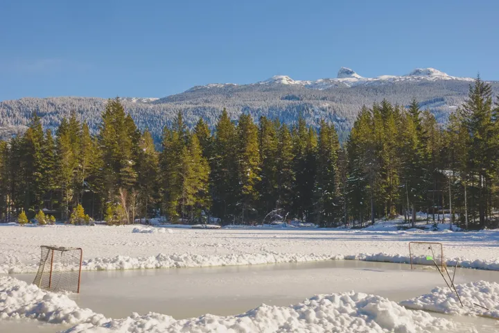 Winter view of Lake with ice skating rink