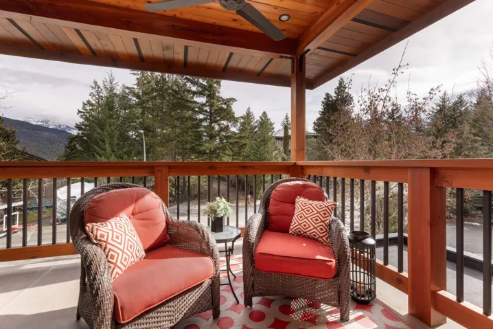 Wooden terrace with ceiling fan
