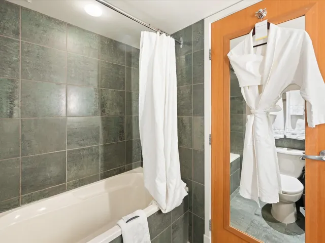 Full bathroom featuring tiled shower / bath and toilet