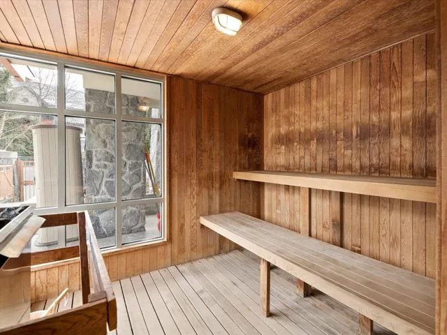 View of sauna / steam room featuring hardwood / wood-style floors
