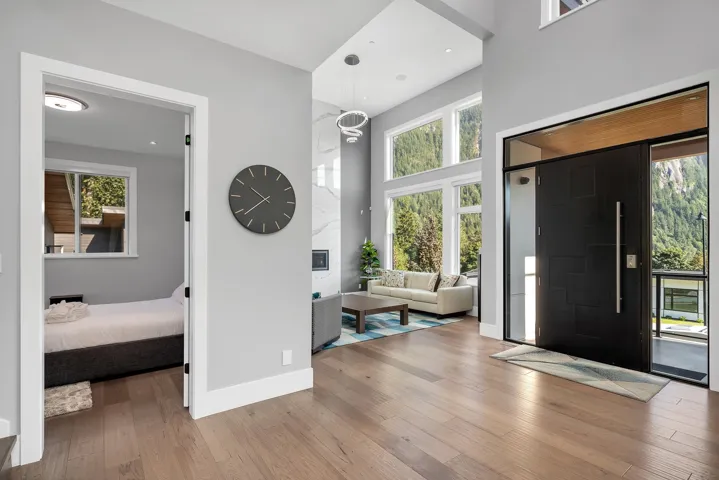 Foyer entrance with healthy amount of natural light and wood finished floors