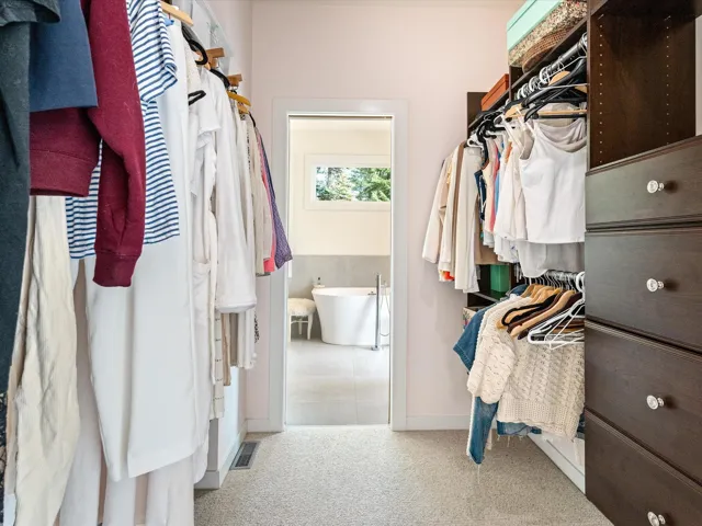 Spacious closet with light carpet