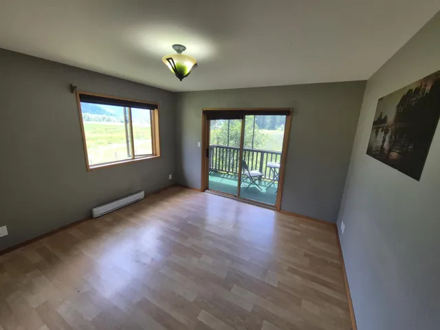Empty room featuring a baseboard radiator and light wood-style floors
