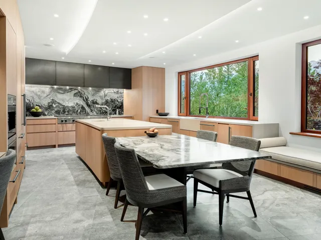 Dining space with recessed lighting