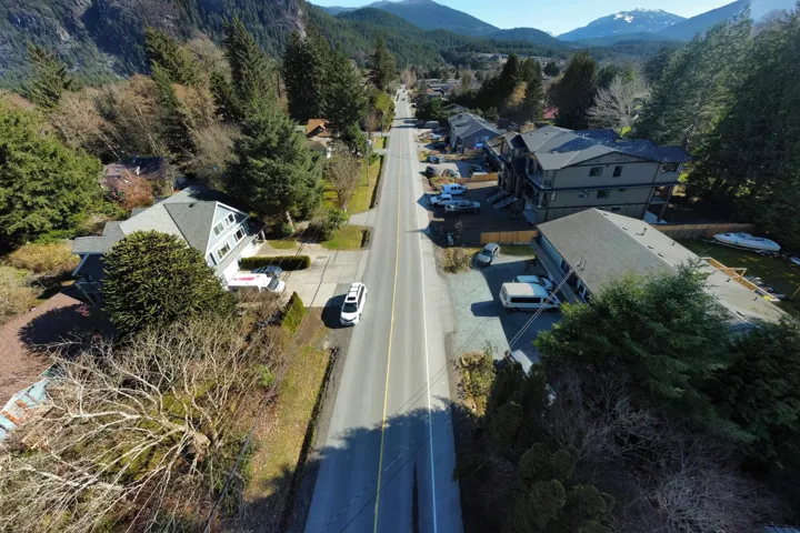 Aerial perspective of suburban area with mountains