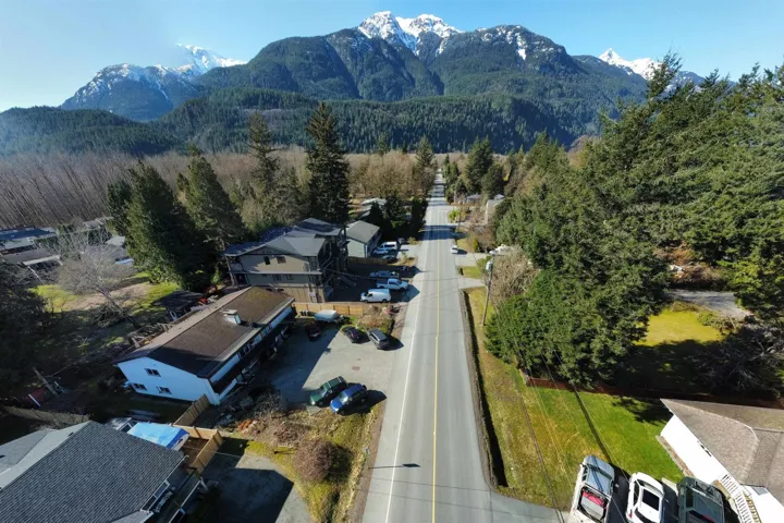 Aerial perspective of suburban area with mountains