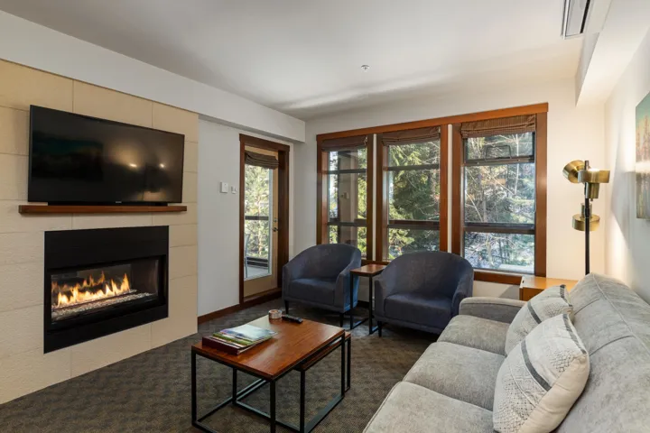 Living room with a fireplace