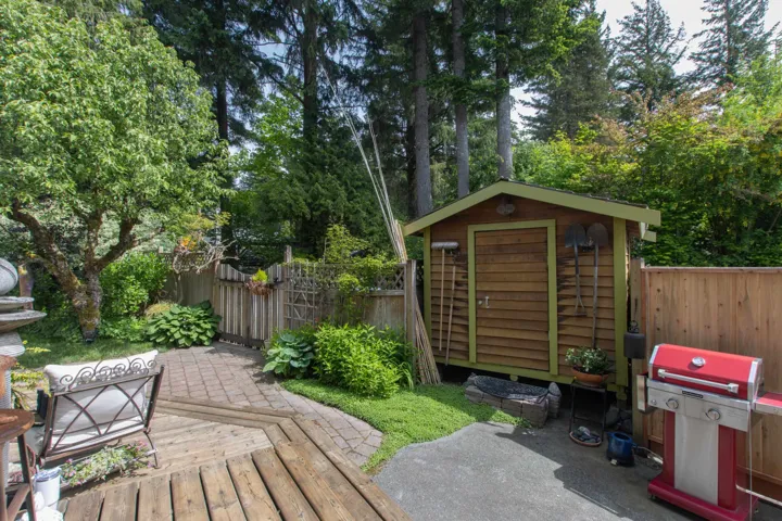 View of shed featuring a fenced backyard