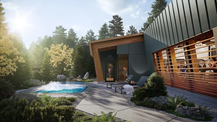 Outdoor pool with a patio area