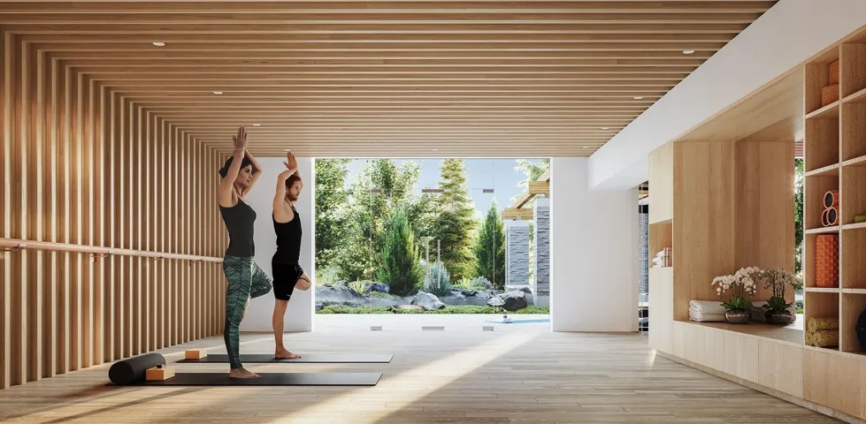 View of property's community with a wall of windows