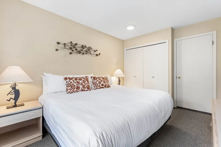 Bedroom with carpet and a closet