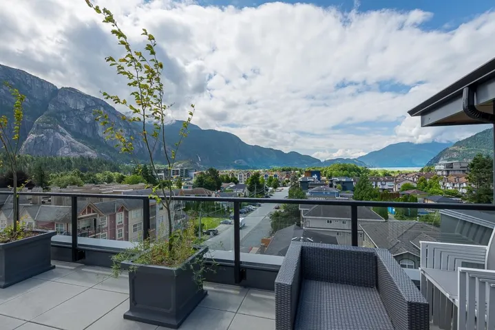 Balcony featuring a mountain view and a residential view