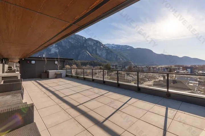 View of patio with a mountain view