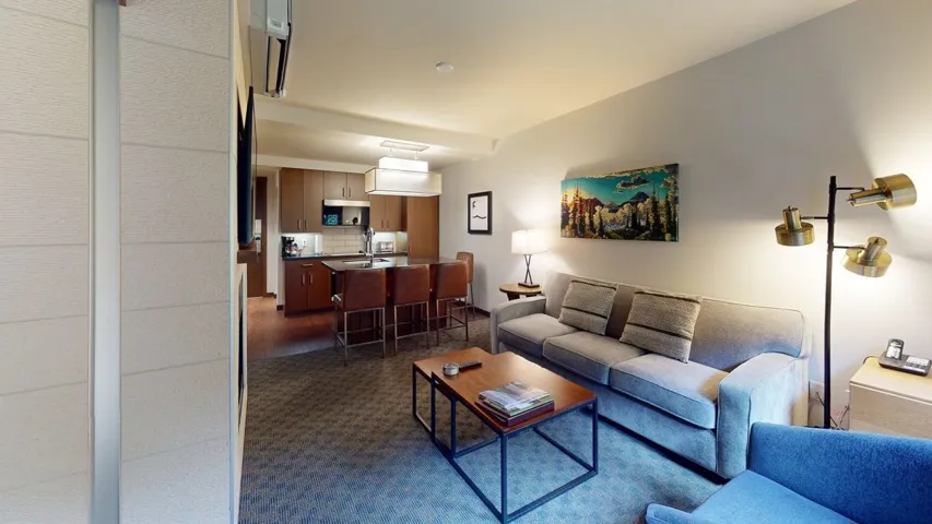 Living area with a wall mounted air conditioner