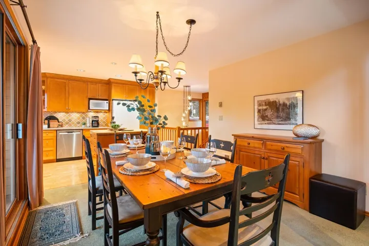 Dining area with hanging lights
