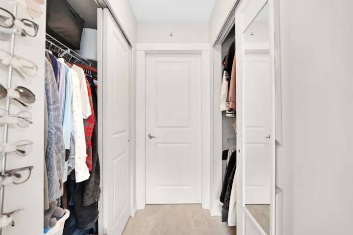 Spacious closet with light colored carpet
