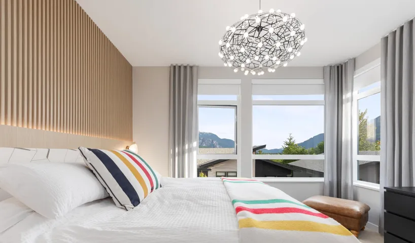 Bedroom with a chandelier